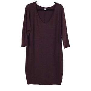 Old Navy Stretch Dress Medium Knee Length Marled Burgundy Red 3/4 Sleeve Casual